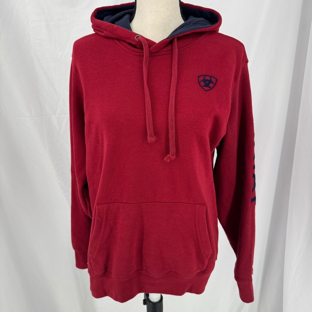Ariat Womens Burgundy Red Logo Sleeve Pullover Hoodie Sweatshirt Size Medium